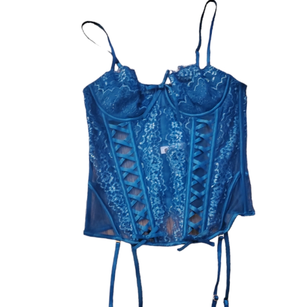 PINK Victoria's Secret Blue Lace Bustier Corset